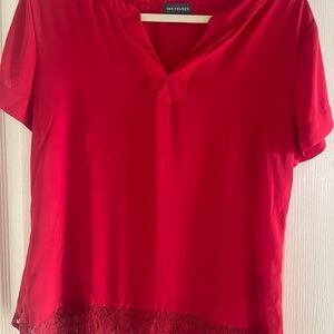 Van Heusen Red Short Sleeve Mandarin Collar Blouse
